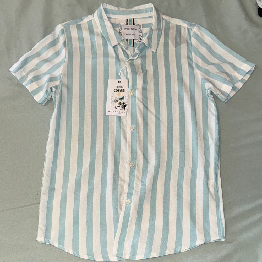 Denim & Flower Aqua and White Striped Blouse
